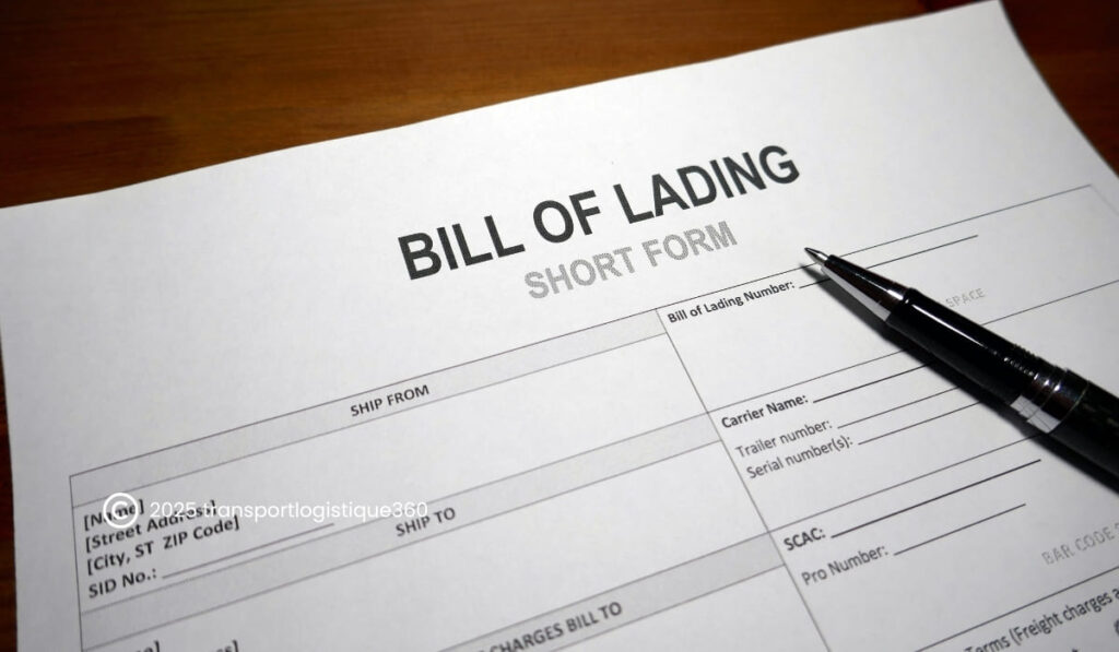 Document officiel de connaissement maritime avec tampons et signatures illustrant le bill of lading en logistique internationale"