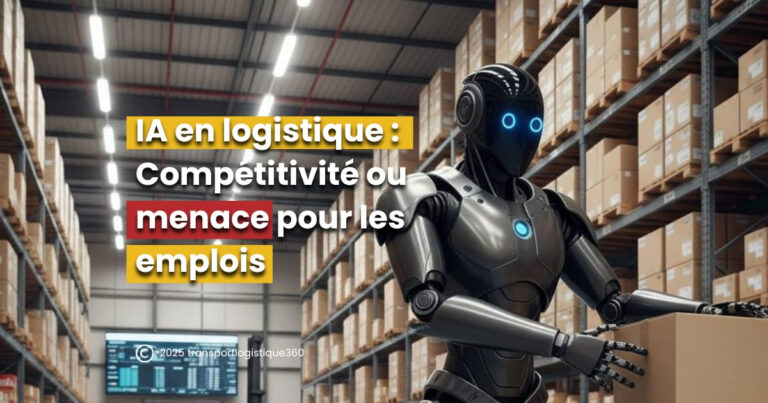 "Robot d'intelligence artificielle manipulant des colis dans un entrepôt automatisé, illustrant l'impact de l'IA en logistique sur les métiers traditionnels"