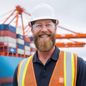 Formation logistique maritime et management portuaire Terminal portuaire moderne avec porte-conteneurs à quai et portiques de chargement"