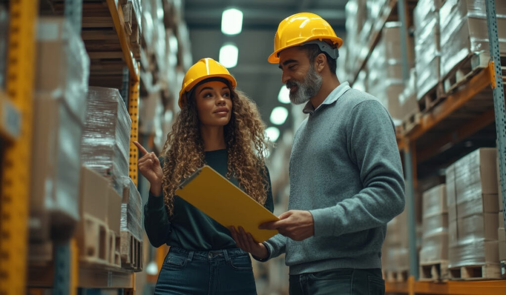 Formation en ligne complète sur les fondamentaux de la gestion d'entrepôt - Illustration d'un entrepôt moderne avec rayonnages, chariots élévateurs et préparateurs de commandes - Cours logistique et warehouse management 2026