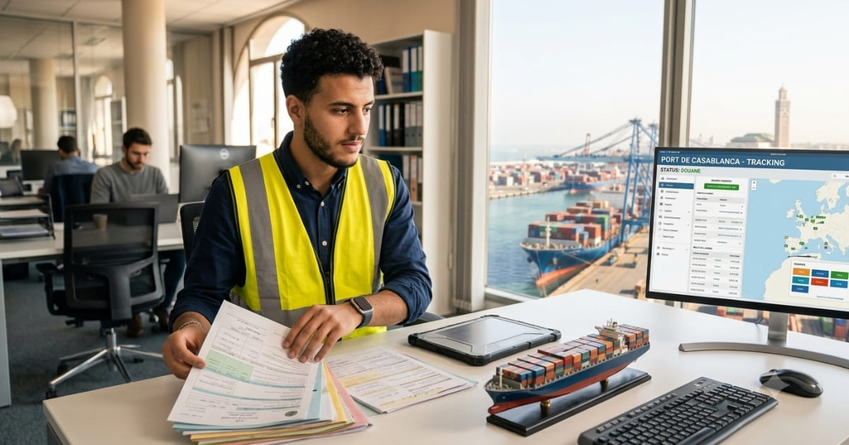 Professionnel du transitaire au poste de contrôle douanier au Port de Casablanca